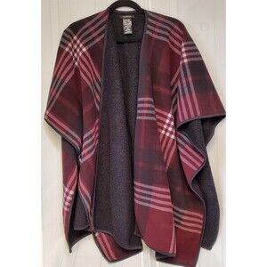 IKE BEHAR Women's Fall Poncho Wrap or Cozy Shawl, Plaid with High Pile Fleece